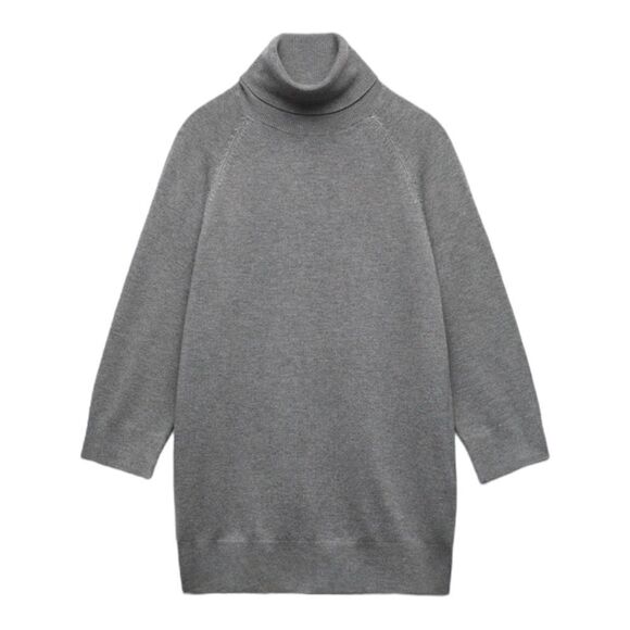 ZARA | Gray | HIGH COLLAR KNIT SWEATER - Picture 2 of 9